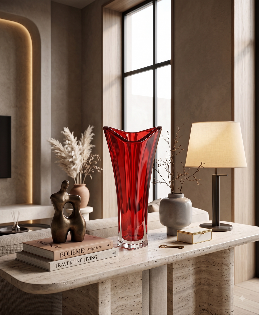 Vase RUBIS en Cristal de Bohême Rouge – 50 cm