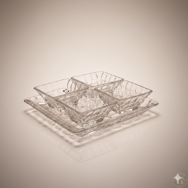Set Marble Collection – Plat 26 cm + 4 Bols 11 cm en Cristal de Bohême