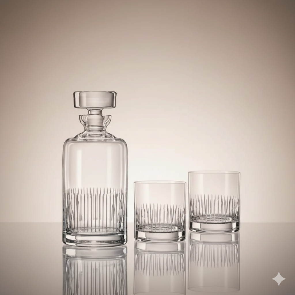 Set Triluxe Cristal de Bohême | Carafe 1L & 2 Verres Whisky Taillés
