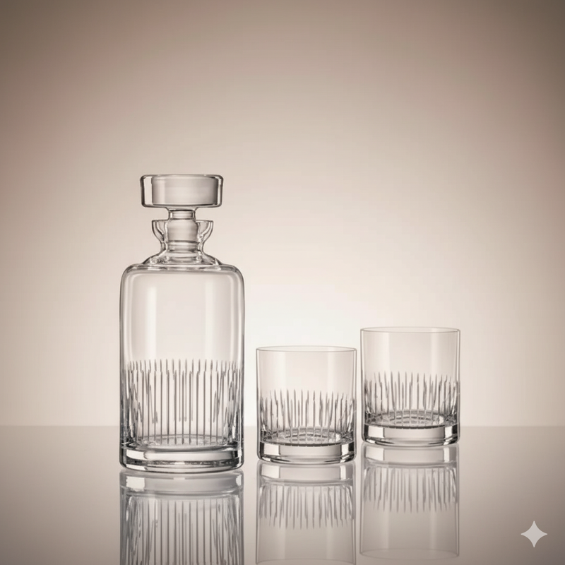 Set Triluxe Cristal de Bohême | Carafe 1L & 2 Verres Whisky Taillés