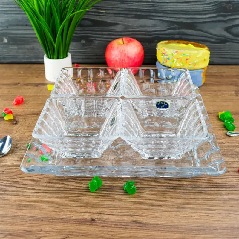 SET NOIX PLAT 26CM ET 4X BOL 11CM MARBLE COLLECTION  -CRISTAL DE BOHEME