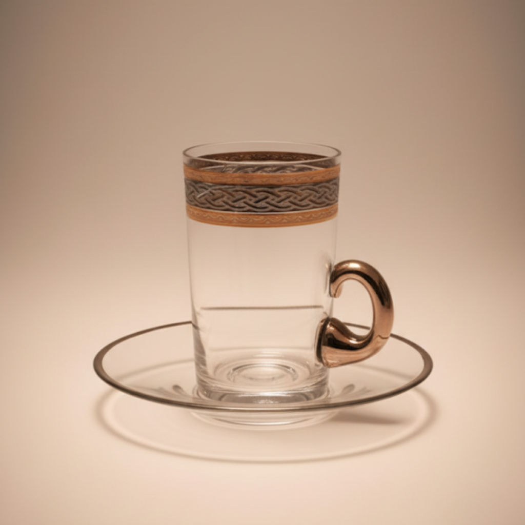 Lot 6 Tasses à Thé en Verre avec Sous-Tasses Royale Platine