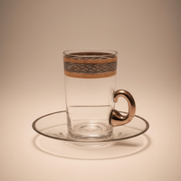 Lot 6 Tasses à Thé en Verre avec Sous-Tasses Royale Platine