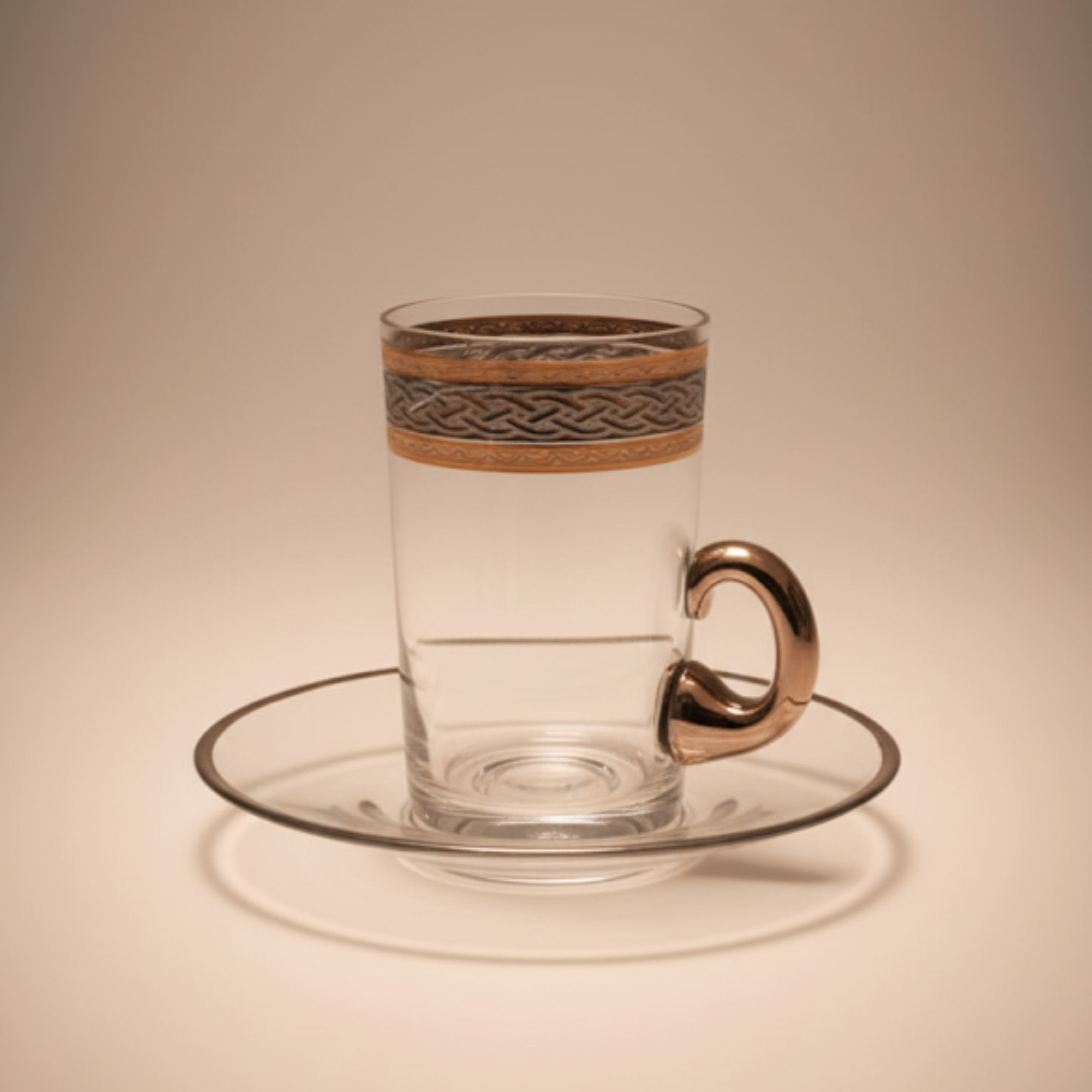 Lot 6 Tasses à Thé en Verre avec Sous-Tasses Royale Platine