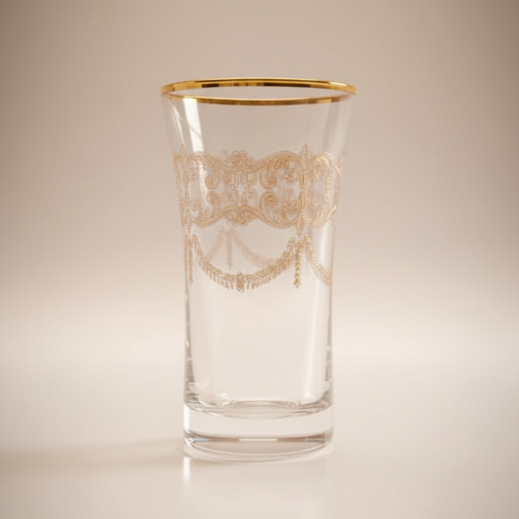 Verres à Thé Elbey 125 ml – Cristal de Bohême Décor en Platine Doré