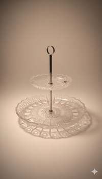 Présentoir à 2 Niveaux Vintage – Cristal de Bohême pour Gâteaux & Amuse-Bouches