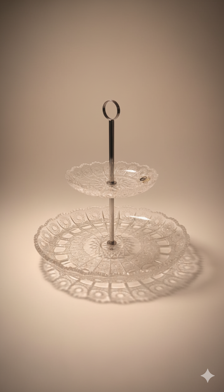 Présentoir à 2 Niveaux Vintage – Cristal de Bohême pour Gâteaux & Amuse-Bouches