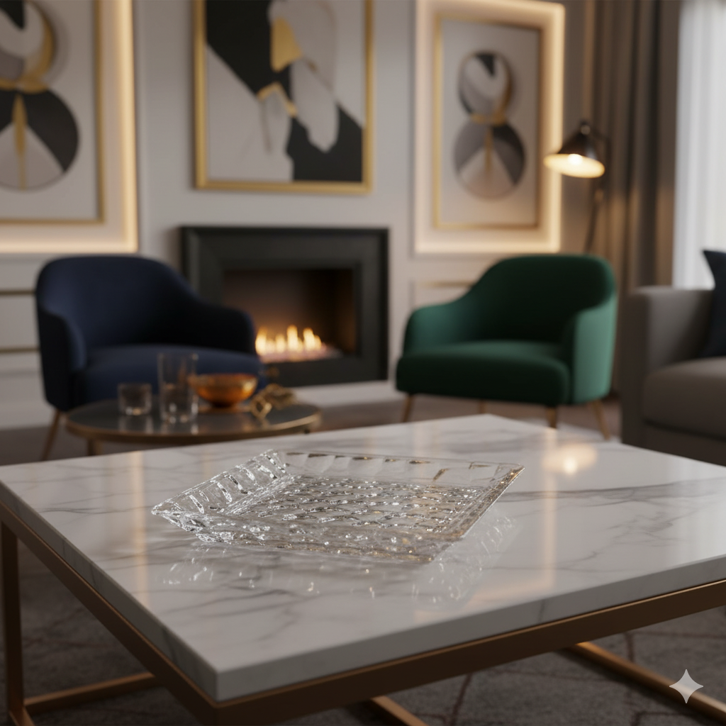 Plat Marble 26 cm en Cristal de Bohême – Présentation, Apéritif ou Dessert