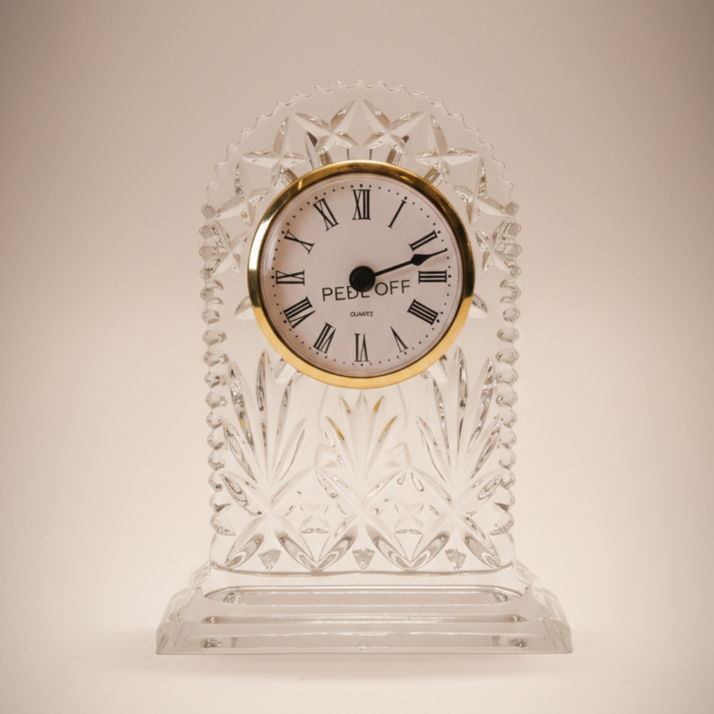 Horloge de Table en Cristal de Bohême – Design Taillé & Cadran Doré