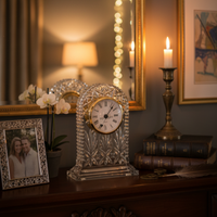 Horloge de Table en Cristal de Bohême – Design Taillé & Cadran Doré