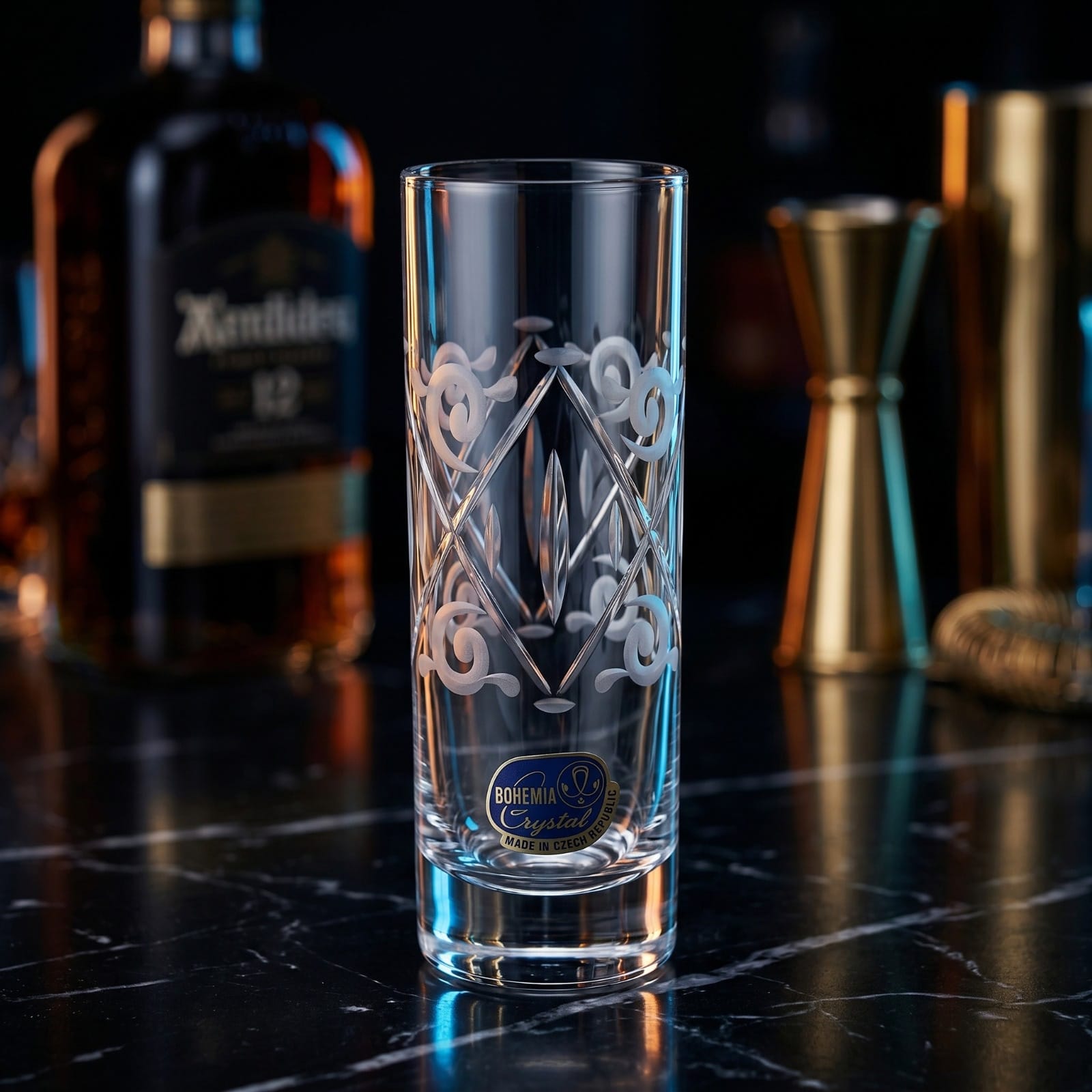 Lot de 6 Verres à Shots Highball – Cristal de Bohême Gravé Main – 50ml
