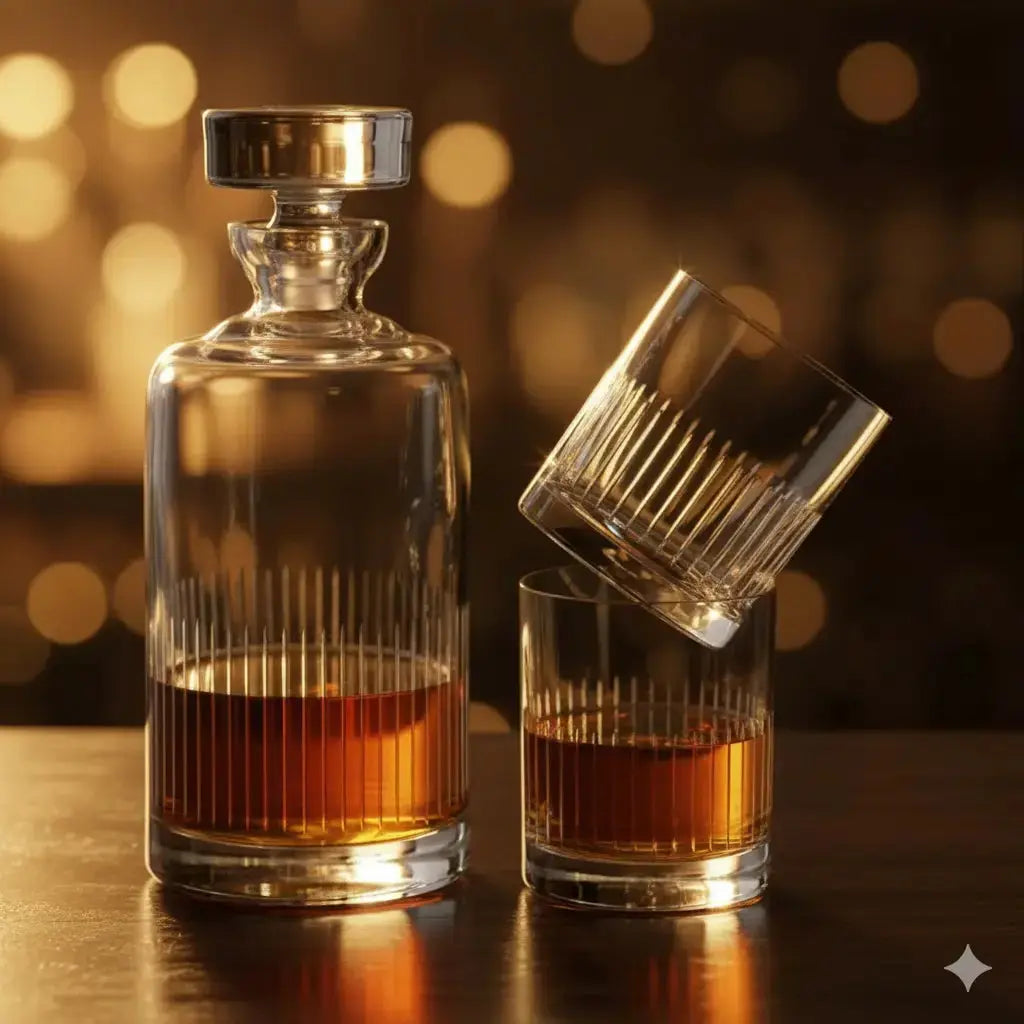 Set Triluxe Cristal de Bohême | Carafe 1L & 2 Verres Whisky Taillés Cristallus.tn