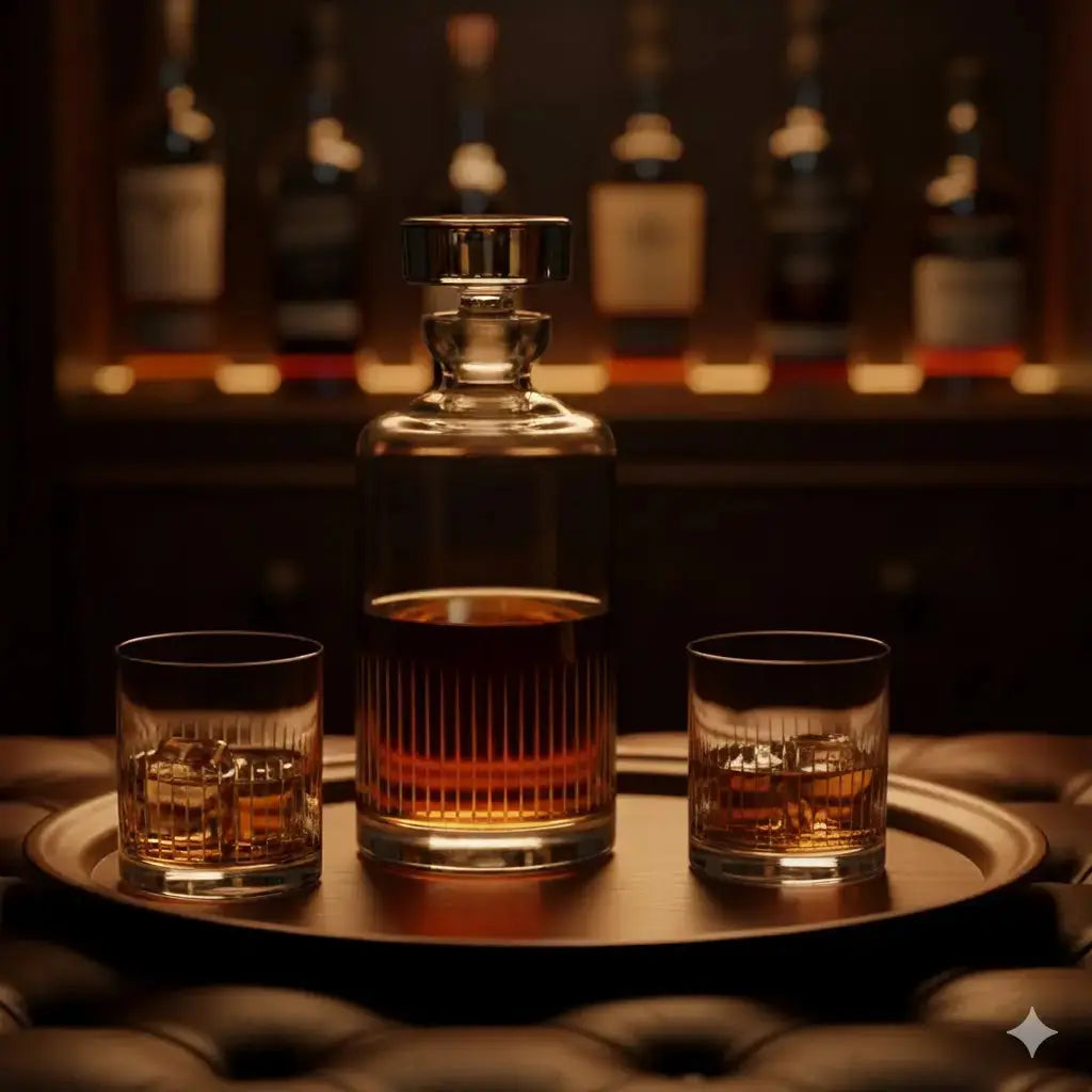 Set Triluxe Cristal de Bohême | Carafe 1L & 2 Verres Whisky Taillés Cristallus.tn